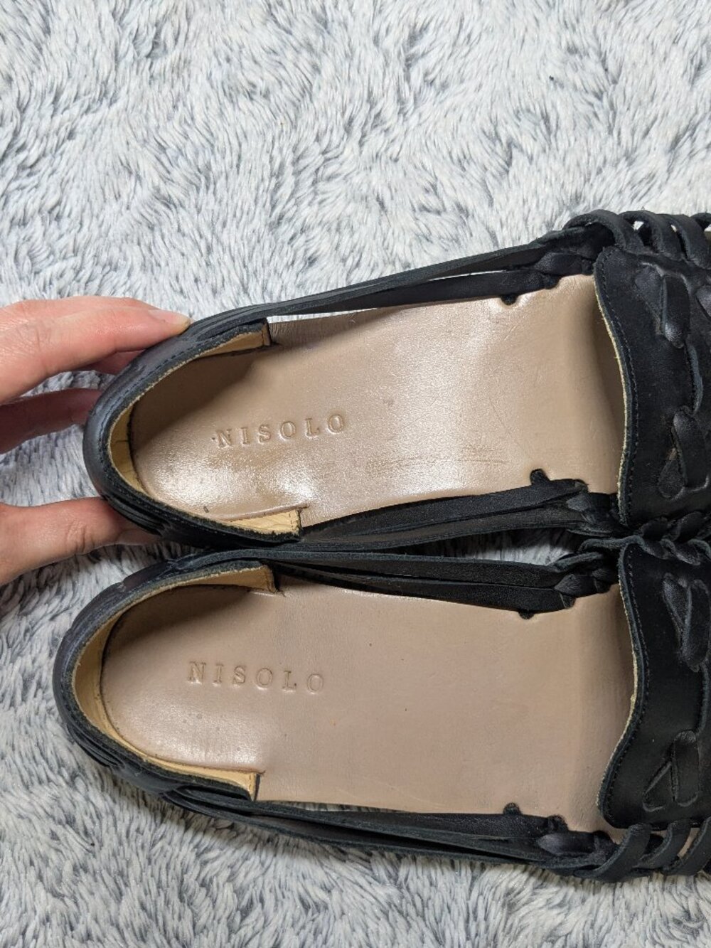 Nisolo Black Huarache Sandals Ecuador Leather Brown Slip On Shoes 7.5 Black - Picture 4 of 7